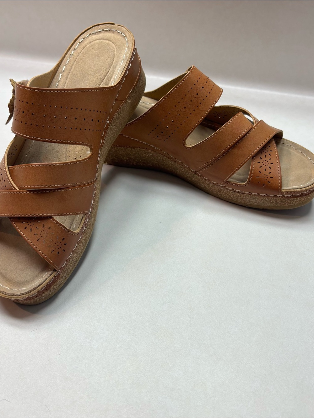 Comfort Cork Wedge Slide Mules in Tan Bagley